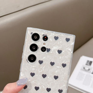 Auramma Collections Plain Clear Opaque Shell Style Black Purple Red Hearts Pattern Soft TPU Samsung Galaxy Case S22 S21 S20 Ultra Plus FE Note 20 10