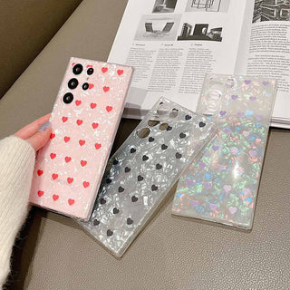 Auramma Collections Plain Clear Opaque Shell Style Black Purple Red Hearts Pattern Soft TPU Samsung Galaxy Case S22 S21 S20 Ultra Plus FE Note 20 10