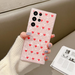 Auramma Collections Plain Clear Opaque Shell Style Black Purple Red Hearts Pattern Soft TPU Samsung Galaxy Case S22 S21 S20 Ultra Plus FE Note 20 10