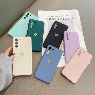 Auramma Collections Plain Color Matte Gold Line Heart Mint Green White Black Blue Purple Pink Soft TPU Case Samsung Galaxy S22 S21 S20 Ultra Plus FE