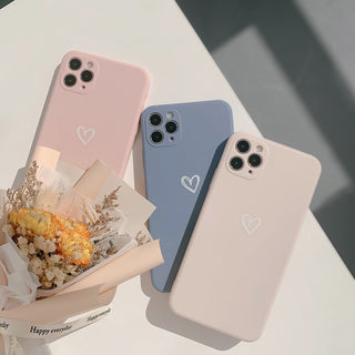 Auramma Collections Plain Matte Line Heart Dusty Pink Elegant Blue Cream White TPU Case iPhone 14 13 12 11 Pro Max Plus