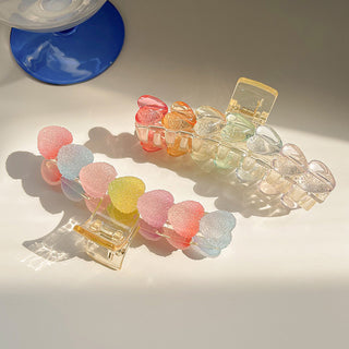 Auramma Collections Rainbow Color Heart Shaped Clear Gummy Sugar Coated Hair Claw