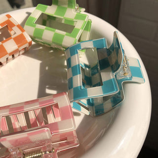 Auramma Collections Retro Fashion Colorful Checkerboard Pink Blue Green Orange Cream White Hollow Small Hair Claw Clip