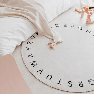 Auramma Collections Round White Faux Wool Black Letters Happiness Home Bedroom Living Area Rug