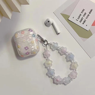 Auramma Collections Soft Girl Aesthetics Kawaii Semi Clear Seashell Pattern Colorful Tiny Flowers Opaque Charm Soft TPU Case AirPods 1 2 3 4 Pro