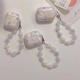 Auramma Collections Soft Girl Aesthetics Kawaii Semi Clear Seashell Pattern Colorful Tiny Flowers Opaque Charm Soft TPU Case AirPods 1 2 3 4 Pro