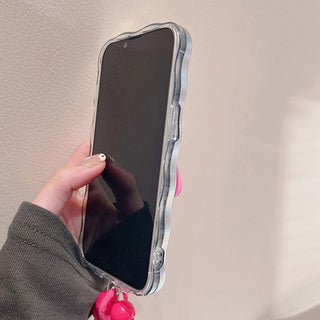 Auramma Collections Silver Wavy Bumper Puffy Cushion Style Pink Warped Mirror Beaded Charm TPU case iPhone 14 13 12 11 Pro Max Plus