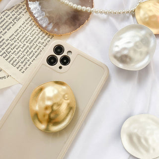 Auramma Collections Elegant Gold Silver Plated Irregular Oval Shape Pull Out Phone Grip