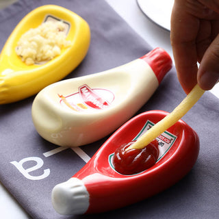 Auramma Collections Squeezed Ketchup Mustard Mayo Bottle Design Condiment Dip Trays