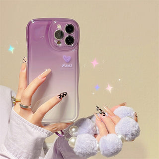 Auramma Collections Wavy Cushion Jello Soft Gradient Purple Fluffy Plush Ball Charm TPU Case Samsung Galaxy S22 S21 S20 Ultra FE