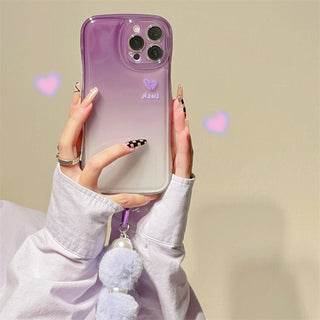 Auramma Collections Wavy Cushion Jello Soft Gradient Purple Fluffy Plush Ball Charm TPU Case Samsung Galaxy S22 S21 S20 Ultra FE