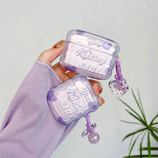 Auramma Collections Wavy Edge Clear Purple Y2K Style Positivity Quote Matching Charm Soft TPU Case AirPods 1 2 3 Pro