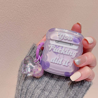 Auramma Collections Wavy Edge Clear Purple Y2K Style Positivity Quote Matching Charm Soft TPU Case AirPods 1 2 3 Pro
