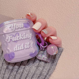 Auramma Collections Wavy Edge Clear Purple Y2K Style Positivity Quote Matching Charm Soft TPU Case AirPods 1 2 3 Pro