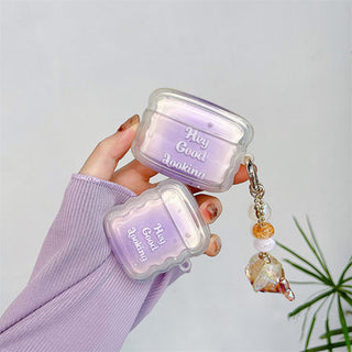 Auramma Collections Wavy Edge Clear Purple Y2K Style Positivity Quote Matching Charm Soft TPU Case AirPods 1 2 3 Pro