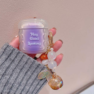 Auramma Collections Wavy Edge Clear Purple Y2K Style Positivity Quote Matching Charm Soft TPU Case AirPods 1 2 3 Pro