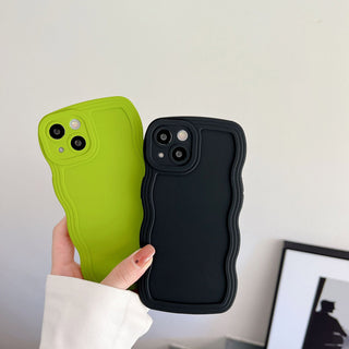 Auramma Collections Wavy Edge Matte Plain Color White Pink Blue Black Green Soft TPU Case iPhone 14 13 12 11 Pro Max Mini X XS XR