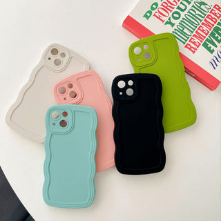 Auramma Collections Wavy Edge Matte Plain Color White Pink Blue Black Green Soft TPU Case iPhone 14 13 12 11 Pro Max Mini X XS XR