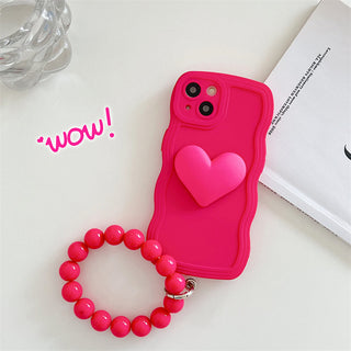 Auramma Collections Wavy Edge Matte Plain Yellow Pink 3D Heart Matching Beaded Charm Soft TPU Case Samsung Galaxy S22 S21 S20 Ultra FE