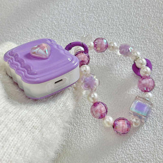 Auramma Collections Wavy Edge Purple Radiant Heart Matching Beaded Charm Soft TPU Case AirPods 1 2 3 Pro