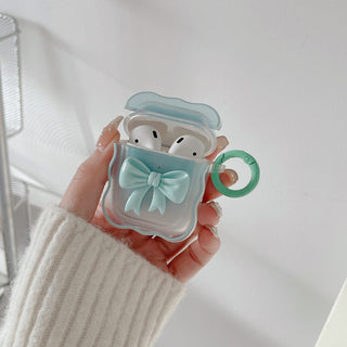 Auramma Collections Wavy Edge Simple Plain Color Cute Pink Purple Blue Green Yellow Ribbon Keyring Soft TPU Case AirPods 1 2 3 Pro
