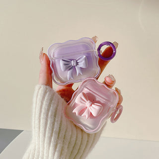 Auramma Collections Wavy Edge Simple Plain Color Cute Pink Purple Blue Green Yellow Ribbon Keyring Soft TPU Case AirPods 1 2 3 Pro