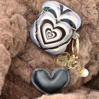 Auramma Collections Wavy Edge Y2K Style Black White Groovy Heart Matching Charm Soft TPU Case AirPods 1 2 3 Pro