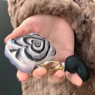 Auramma Collections Wavy Edge Y2K Style Black White Groovy Heart Matching Charm Soft TPU Case AirPods 1 2 3 Pro