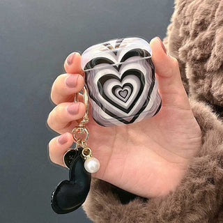 Auramma Collections Wavy Edge Y2K Style Black White Groovy Heart Matching Charm Soft TPU Case AirPods 1 2 3 Pro