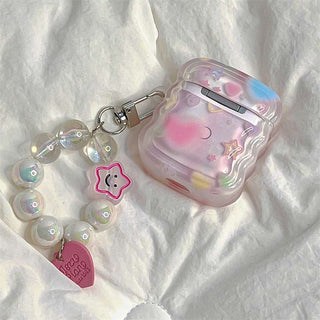Auramma Collections Wavy Edge Y2K Style Opaque Colorful Hearts Stars Matching Beaded Charm Soft TPU Case AirPods 1 2 3 4 Pro