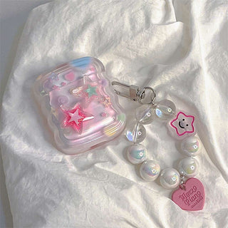 Auramma Collections Wavy Edge Y2K Style Opaque Colorful Hearts Stars Matching Beaded Charm Soft TPU Case AirPods 1 2 3 4 Pro