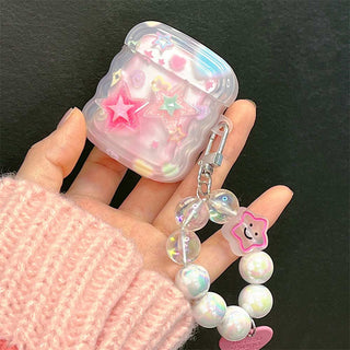 Auramma Collections Wavy Edge Y2K Style Opaque Colorful Hearts Stars Matching Beaded Charm Soft TPU Case AirPods 1 2 3 4 Pro
