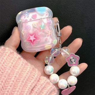 Auramma Collections Wavy Edge Y2K Style Opaque Colorful Hearts Stars Matching Beaded Charm Soft TPU Case AirPods 1 2 3 4 Pro