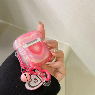 Auramma Collections Wavy Shape Pink Red Groovy Heart Matching Charm Soft TPU Case AirPods 1 2 3 Pro