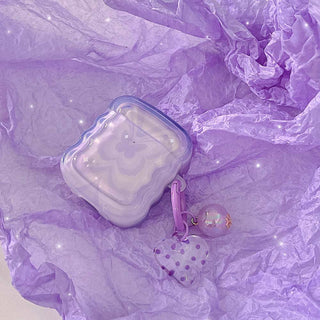 Auramma Collections Wavy Shape Y2K Style Purple Groovy Butterfly Matching Charm Soft TPU Case AirPods 1 2 3 Pro