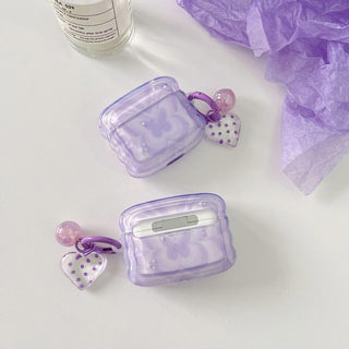 Auramma Collections Wavy Shape Y2K Style Purple Groovy Butterfly Matching Charm Soft TPU Case AirPods 1 2 3 Pro
