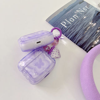 Auramma Collections Wavy Shape Y2K Style Purple Groovy Butterfly Matching Charm Soft TPU Case AirPods 1 2 3 Pro
