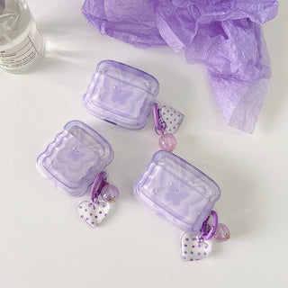 Auramma Collections Wavy Shape Y2K Style Purple Groovy Butterfly Matching Charm Soft TPU Case AirPods 1 2 3 Pro