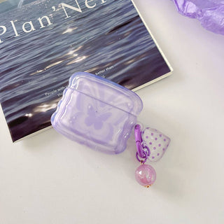 Auramma Collections Wavy Shape Y2K Style Purple Groovy Butterfly Matching Charm Soft TPU Case AirPods 1 2 3 Pro