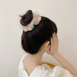 Auramma Collections White Cream Blue Dusty Sweet Pink Flower Embroidered White Sheer Scrunchies