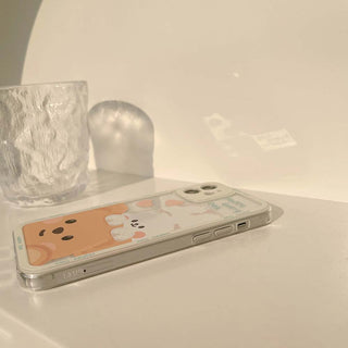 Auramma Collections White Frame Happy Day Cute Fluffy White Bunny Rabbit Brown Bear Print Soft TPU Case For iPhone 14 13 12 11 Pro Max Plus Mini X XS XR 7 8