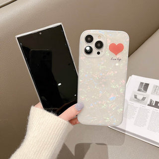 Auramma Collections White Opaque Plain Shell Pattern Style Red Heart Love Life Samsung Galaxy S22 S21 S20 Ultra Plus FE Note 20 10 8 9 A 71 53 52 51 22 12 5G