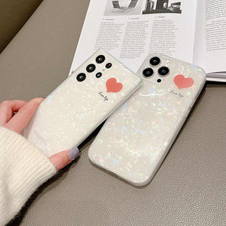 Auramma Collections White Opaque Plain Shell Pattern Style Red Heart Love Life Samsung Galaxy S22 S21 S20 Ultra Plus FE Note 20 10 8 9 A 71 53 52 51 22 12 5G