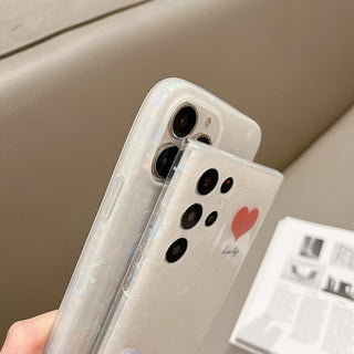 Auramma Collections White Opaque Plain Shell Pattern Style Red Heart Love Life Samsung Galaxy S22 S21 S20 Ultra Plus FE Note 20 10 8 9 A 71 53 52 51 22 12 5G