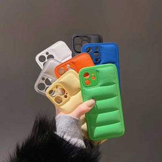 Auramma Collections Winter Puffer Jacket Style Blue Yellow Silver Black Green White Orange Cases For iPhone 13 12 11 Pro Max Mini X XS XR 7 8 Plus