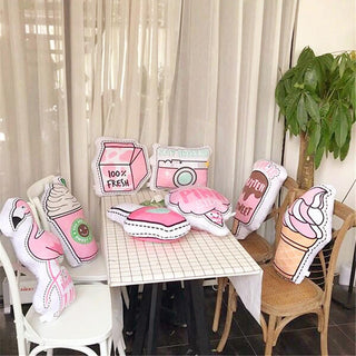 Auramma Collections Y2K Creative Funny Pink Frappuccino Coke Milk Flamingo Ice-Cream Sunglasses Lollipop Cotton Candy Fries Heart Camera Lips Heels Nail Polish Mascara Plushie Pillow Cushion