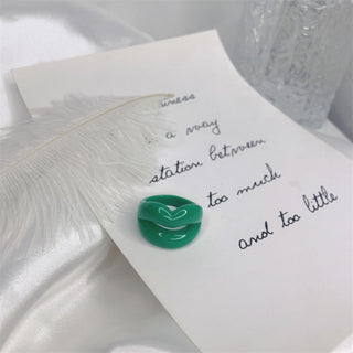 Auramma Collections Y2K Funky Solid Color Green Yellow Red White Purple Hot Pink Lips Shaped Rings