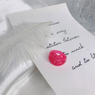 Auramma Collections Y2K Funky Solid Color Green Yellow Red White Purple Hot Pink Lips Shaped Rings