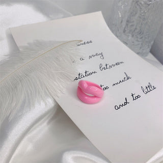 Auramma Collections Y2K Funky Solid Color Green Yellow Red White Purple Hot Pink Lips Shaped Rings