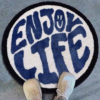 Auramma Collections Y2K Style Funky Smiley Text Quote Enjoy Life Round Living Bedside Area Rug